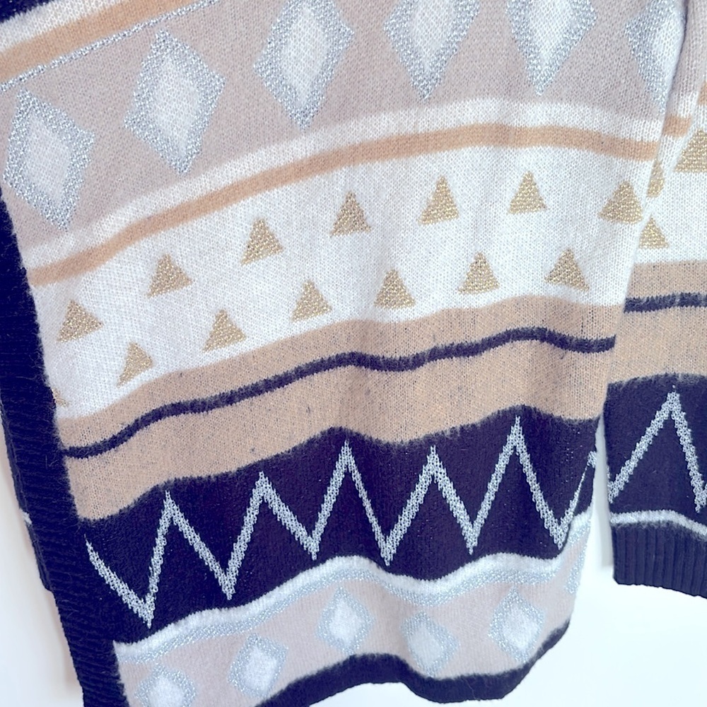 ALYA Francesca's Cape Drape Sweater Party Shimmer Geometric Open Front C… - Picture 6 of 6